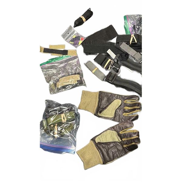 Military-Style Utility Belts, Pouches, and Leather Gloves Assortment