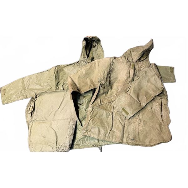 Two Olive Green Military-Style Hooded Parkas with Matching Pants