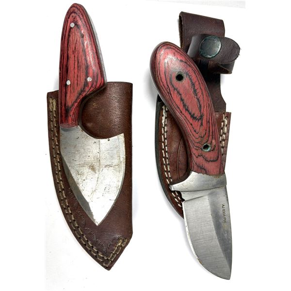 Huinting Knives LOT x2 - Wood Handles & Sheathes