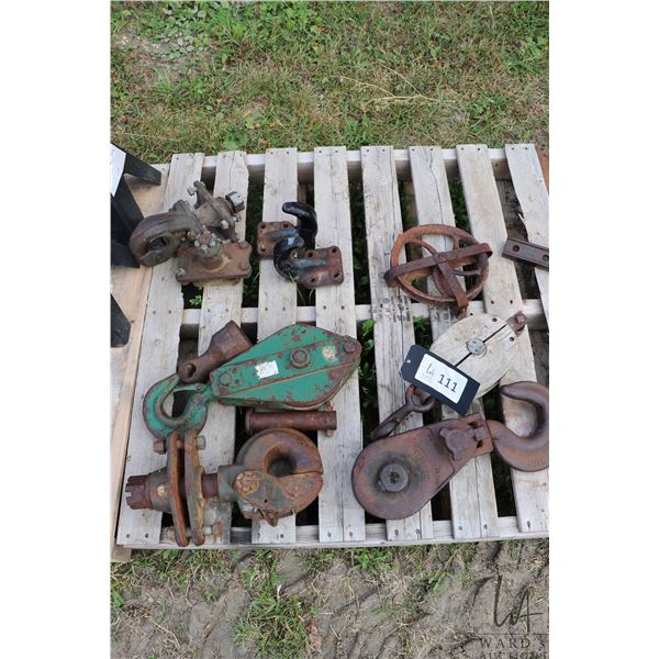 Selection of hooks and pulleys