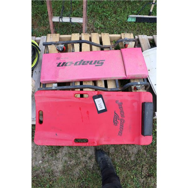 Two mechanics creepers including Snap-On and Jeepers Creepers