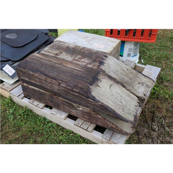 Four shop made wooden vehicle ramps and two blocks
