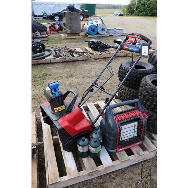Toro "Power Curve" electric snow shovel, Mr. Heater "Big Buddy" propane heater and three 1lb propane