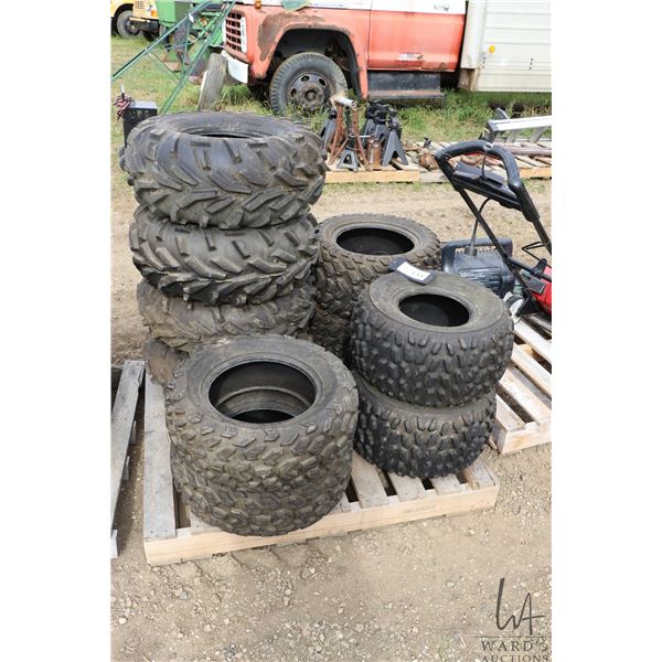 Selection of ATV tires. One set of four and three sets of pairs. See photos for makes and sizes