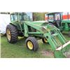 Image 4 : John Deere 4020 tractor, fitted with cab. and 158 loader with bucket. Showing 7966.7 hours. Running 