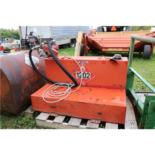 Weststeel truck mount fuel tank 25" H X 48" W X 29" D at lower section and 11" D at upper section. F