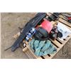 Image 1 : Pallet of assorted items including ATV mounted rifle case, small shop vac., tow strap, Yamalube etc.