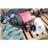 Image 2 : Pallet of assorted items including ATV mounted rifle case, small shop vac., tow strap, Yamalube etc.
