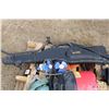 Image 3 : Pallet of assorted items including ATV mounted rifle case, small shop vac., tow strap, Yamalube etc.