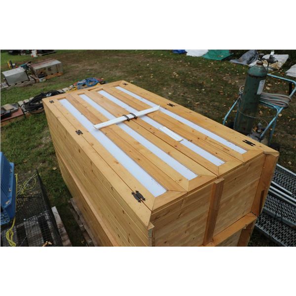 Two 2 door wooden cabinets, each 76" H X 38" W X 21" D
