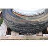 Image 7 : Two 22.5" rims, one Michelin 10R 22.5 XZE tire and GM marked alloy 8 bolt rim fitted with Michelin L