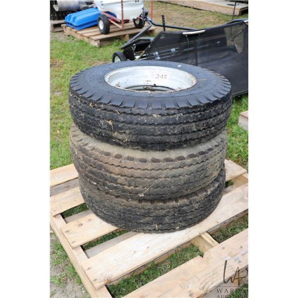 Three rims fitted with Goodyear Traction Hi-Miler 8-14.5LT tires