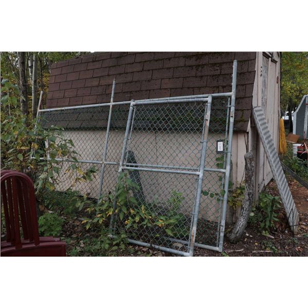 Section of chain link fence, 142"w x 84" h including barb wire section, plus a 46"w gate