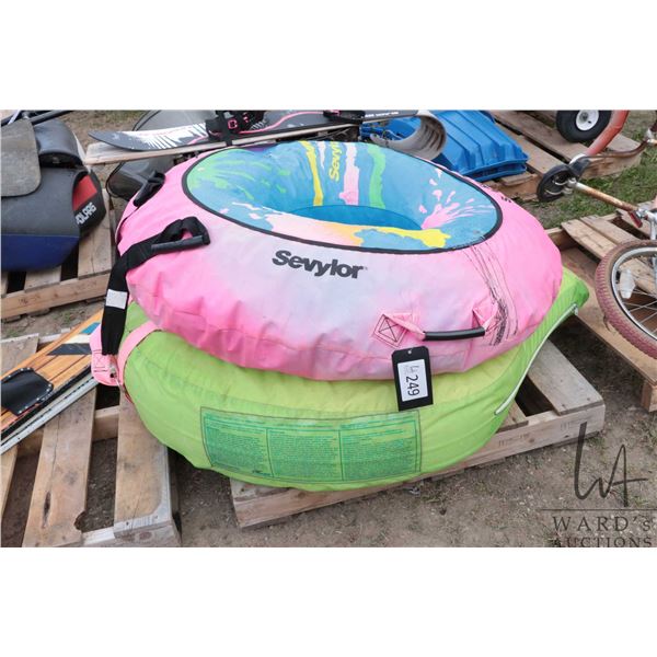 Two inflatable towable water tubes