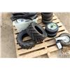 Image 2 : Selection of tires with wheels for small carts plus a pair of ATV style tires etc.