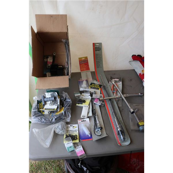 Selection of automotive items including antennas, trim clips, wire loom, battery cables etc.