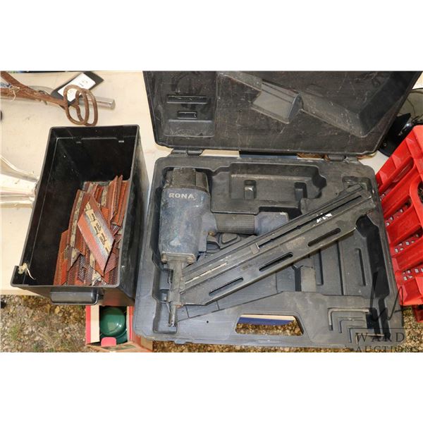 Rona pneumatic stick nailer and a selection of nails