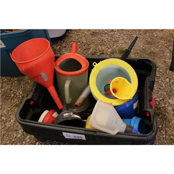 Selection of funnels, oil jug etc.