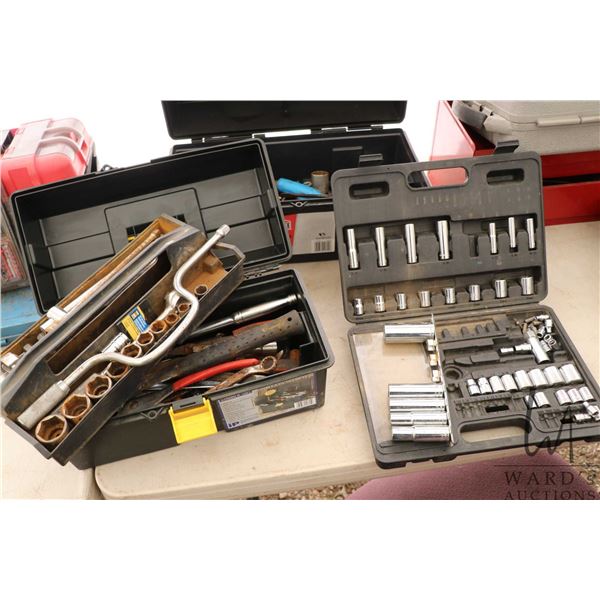 Selection of tools including sockets, speed wrench, pliers etc.