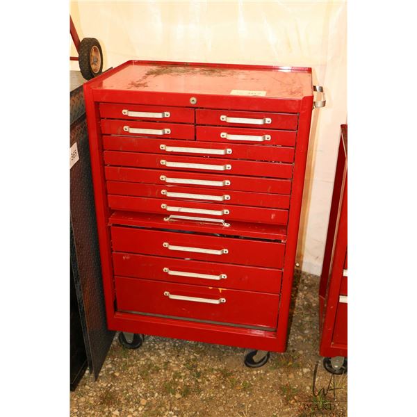 Tool box and contents including abrasive discs, taps, Allen wrenches, files, die grinders, pullers, 