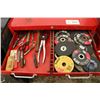Image 2 : Tool box and contents including abrasive discs, taps, Allen wrenches, files, die grinders, pullers, 