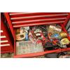 Image 11 : Too box and contents including pry bars, nut drivers, hydraulic fittings, miniature screw drivers, c