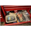 Image 12 : Too box and contents including pry bars, nut drivers, hydraulic fittings, miniature screw drivers, c