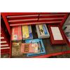 Image 8 : Too box and contents including pry bars, nut drivers, hydraulic fittings, miniature screw drivers, c