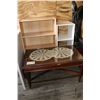 Image 1 : Two open wooden shelves and an antique coffee table