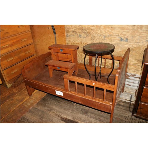 Wooden toddler sized doll bed, step stool etc.