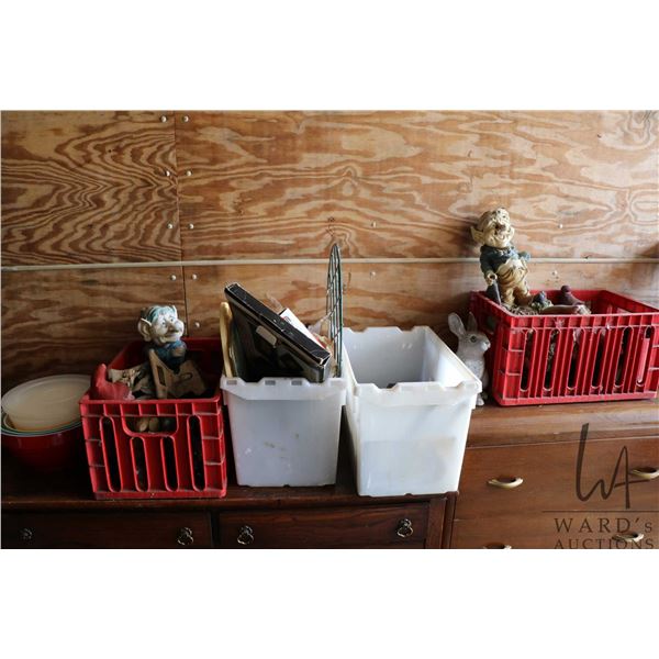 Selection of garden decor, graduated bowls with lids etc.