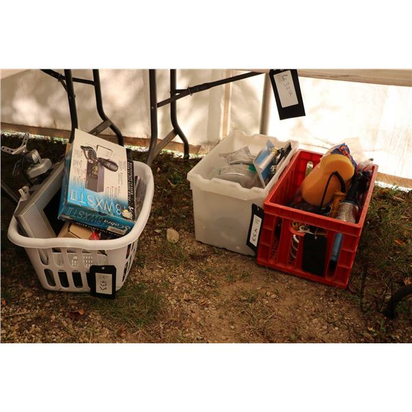 Electric drill, propane torch, hubcaps,