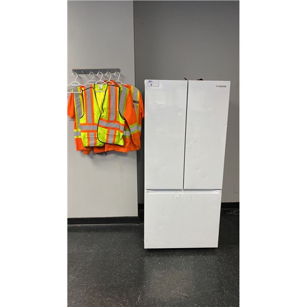 CONTENTS OF CAFETERIA- SAMSUNG WHITE FRENCH DOOR REFRIGERATOR, FOLDING TABLE, 2 OFFICE CHAIRS,