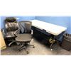 Image 4 : CONTENTS OF CAFETERIA- SAMSUNG WHITE FRENCH DOOR REFRIGERATOR, FOLDING TABLE, 2 OFFICE CHAIRS,