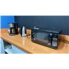 Image 3 : GROUP OF ASSORTED KITCHEN ITEMS- KETTLE, COFFEE MAKER, MICROWAVE, CULLIGAN WATER DISPENSER, UTENSIL