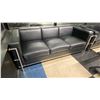 Image 2 : PAIR OF LEATHER WITH CHROME 3 SEAT SOFAS & GLASS TOP COFFEE TABLE