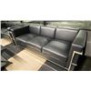 Image 3 : PAIR OF LEATHER WITH CHROME 3 SEAT SOFAS & GLASS TOP COFFEE TABLE