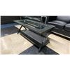 Image 4 : PAIR OF LEATHER WITH CHROME 3 SEAT SOFAS & GLASS TOP COFFEE TABLE