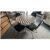 Image 1 : 3' ROUND CHROME CHECKER TOP BISTRO TABLE WITH 4 STACKING EVENT CHAIRS