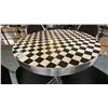 Image 2 : 3' ROUND CHROME CHECKER TOP BISTRO TABLE WITH 4 STACKING EVENT CHAIRS