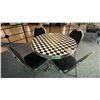 Image 1 : 3' ROUND CHROME CHECKER TOP BISTRO TABLE WITH 4 STACKING EVENT CHAIRS