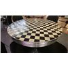 Image 2 : 3' ROUND CHROME CHECKER TOP BISTRO TABLE WITH 4 STACKING EVENT CHAIRS