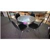 Image 1 : 3' ROUND CHROME CHECKER TOP BISTRO TABLE WITH 4 STACKING EVENT CHAIRS