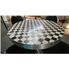 Image 2 : 3' ROUND CHROME CHECKER TOP BISTRO TABLE WITH 4 STACKING EVENT CHAIRS