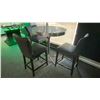 Image 1 : 3' ROUND CHROME CHECKER TOP BAR HEIGHT TABLE WITH 3 LEATHER BAR HEIGHT DINING CHAIRS