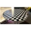 Image 3 : 3' ROUND CHROME CHECKER TOP BAR HEIGHT TABLE WITH 3 LEATHER BAR HEIGHT DINING CHAIRS
