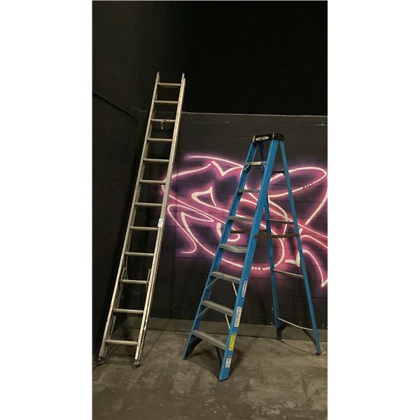 24' ALUMINUM EXTENSION LADDER & WERNER 8' BLUE LADDER *ONE STEP BENT*
