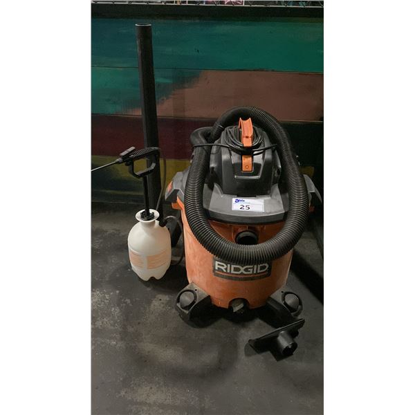 RIDGID 60L SHOP VAC WITH HOSE & HAND PUMP PRESSURE SPRAYER