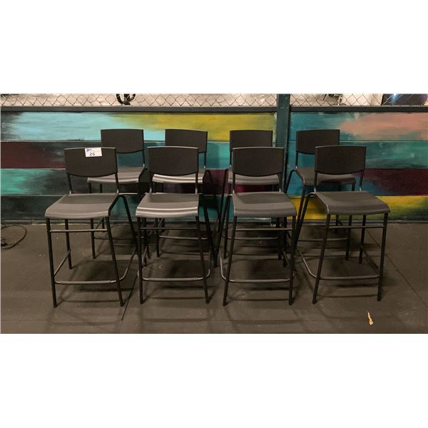 GROUP OF 8 BLACK PLASTIC/METAL COUNTER HEIGHT STOOLS