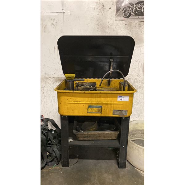POWER FIST YELLOW 20 GALLON PARTS WASHER *MUST BRING PROPER CONTAINERS TO DRAIN SOLVENT*